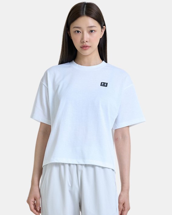女士UA Logo LC Heavyweight寬鬆短袖上衣 in White image number 0